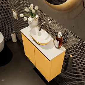 Mondiaz Fowy toiletmeubel 60cm ocher met gele waskom midden zonder kraangat