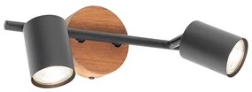 Industriële Spot / Opbouwspot / Plafondspot zwart met hout kantelbaar 2-lichts - Jeana Industriele / Industrie / Industrial GU10 Binnenverlichting Lamp