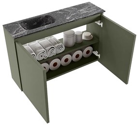 Mondiaz Ture DLux toiletmeubel 80cm army met wastafel lava links zonder kraangat