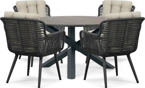 Tuinset Ronde Tuintafel 4 personen 125 cm Rope Grijs  Coco Custa/Ancona