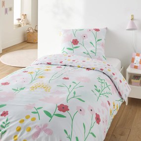 Katoenen bedset voor kinderen, vierkante kussensloop, Fleurs