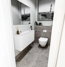 Zaro Polly toiletmeubel 100cm mat wit met witte wastafel met kraangat rechts