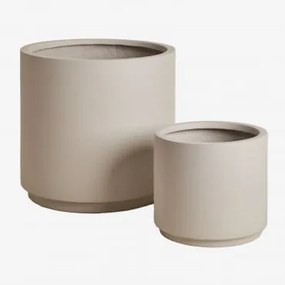 Set Van 2 Buitenpotten Ø25 Cm / Ø45 Cm In Polyresin Saturnus Zand Grijs - Sklum