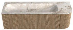 Mondiaz Kurve-dlux 145cm badmeubel ronding rechts dusk met 1 lade en deur en wastafel big large kraangat links frappe