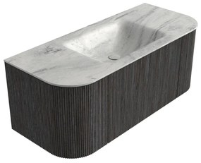 Mondiaz Kurve-dlux 110cm badmeubel ronding links/rechts shadow met 1 lade en 2 deuren en wastafel cloud midden zonder kraangat opalo