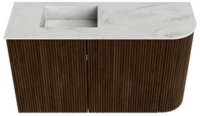 Mondiaz Joya DLux 70cm toiletmeubel ronding rechts walnut met wastafel faye links zonder kraangat opalo