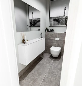 Zaro Polly toiletmeubel 120cm mat wit met witte wastafel met kraangat rechts