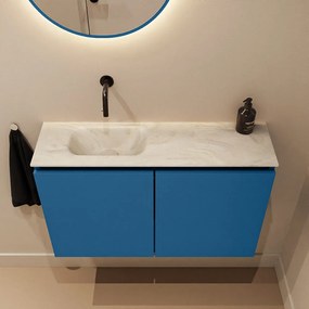 Mondiaz Ture DLux toiletmeubel 80cm jeans met wastafel ostra links zonder kraangat