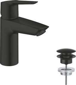 Grohe QuickFix Start S-size wastafelkraan met koude start en push-open waste mat zwart