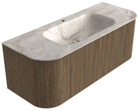 Mondiaz Kurve-dlux 120cm badmeubel ronding links/rechts dusk met 1 lade en 2 deuren en wastafel big small midden 1 kraangat frappe