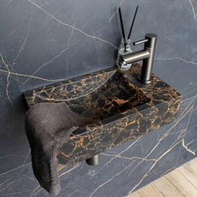 Saniclear Athens Portoro Gold fonteinset met rechte kraan in gunmetal