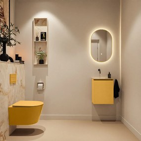 Mondiaz Ture DLux toiletmeubel 40cm ocher met wastafel frappe links zonder kraangat