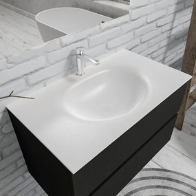 Zaro Sevilla Solid Surface badmeubel 80cm mat zwart 1 kraangat met 2 lades