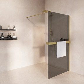 Saniclear Metric inloopdouche 120cm met handdoekhouder en rookglas geborsteld messing - mat goud