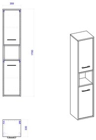 Comad Borneo Cosmos 800 FSC kolomkast 170x36cm eiken/grijs