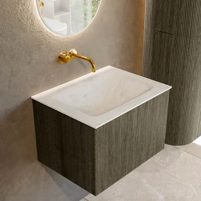 Mondiaz Kurve-dlux 60cm badmeubel shadow met 1 lade en wastafel cloud midden zonder kraangat opalo