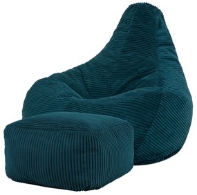 Cloudy Cord Zitzak Stoel + Poef - Donkergroen