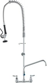 VEVOR Commerciële kraan met voorspoeldouche, 111 cm hoog, 203 mm midden, 305 mm draaibare uitloop, aan de muur gemonteerde keukenkraan, messing constructie met uittrekbare sproeier, voor 1/2/3-cabine wastafel