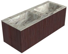Mondiaz Kurve-dlux 120cm badmeubel ruby met 1 lade en wastafel leaf dubbel zonder kraangat glace