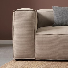 Beige Rib Bank Met Chaise Longue Rechts