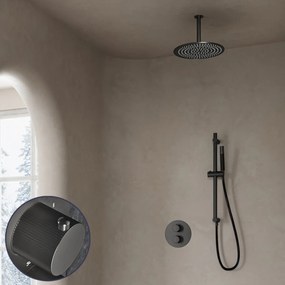Saniclear Iron Stripes Pro inbouw regendouche rond met 20cm hoofddouche, plafondarm en glijstang verouderd ijzer - gunmetal
