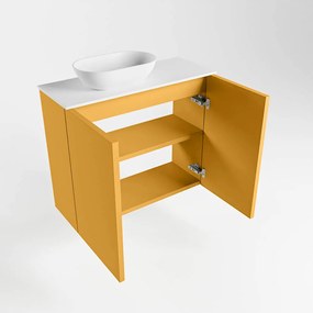 Mondiaz Fowy toiletmeubel 60cm ocher met witte waskom links zonder kraangat