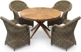 Cairo Roma dining tuinset 130xH77 cm 5 delig teak off white
