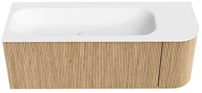 Mondiaz Kurve 125cm badmeubel ronding rechts oak met 1 lade en deur en wastafel big medium kraangat links