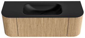 Mondiaz Kurve 130cm badmeubel ronding links/rechts oak met 1 lade en 2 deuren en wastafel big small midden zonder kraangat urban