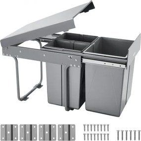 VEVOR Uitschuifbare Prullenbak Afvalbak voor keukenkastjes (20+10+10 L) Prullenbak onder de gootsteen, keukenprullenbak voor onderbouw, met volledig uittrekbaar schuifsysteem van metaal en handgreep