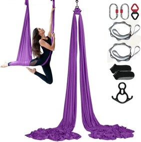 VEVOR Aerial Yoga Hangmatset 8 x 2,8 m, Paarse Aerial Yoga Schommel Air Flying, Indoor Aerial Yoga Hangmat Schommel, Max. Draagvermogen 1000 kg, incl. Yogasokken & Stalen Karabijnhaak & Aluminium Draaibare