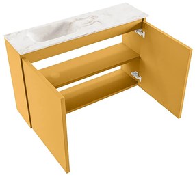 Mondiaz Ture DLux toiletmeubel 80cm ocher met wastafel frappe links met kraangat