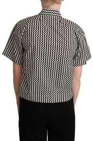 Overhemd Zwart D&amp;G  Chevron Print Zijden Overhemd - Zwart en Wit