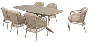 Prado Puccini barrel dining tuinset 7 delig 240x105xH75 cm keramiek latte 4 Seasons Outdoor