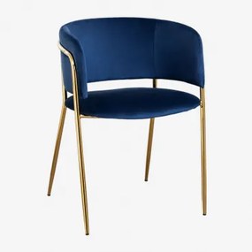 Set Van 4 Eetkamerstoelen Met Armleuningen, Bekleed Nalon Goud & Fluwelen Blauw & Fluwelen - Sklum