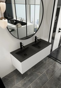Fontana Lento wit badkamermeubel ribbelfront met zwarte wastafel 120cm 2 kraangaten