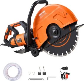 VEVOR Elektrische betonzaag, 406 mm, zware cirkelzaag 2800 W, zaagdiepte 152 mm, nat/droog schijfzaag met waterleiding, waterpomp, zaagblad, voor steen en baksteen