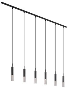 Modern railsysteem zwart met 6 hanglampen zwart met smoke glas 1-fase - Slimline Loyce Modern G9 Binnenverlichting Lamp