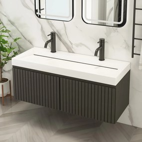 Fontana Houston zwart badkamermeubel 120cm ribbelfront 2 kraangaten