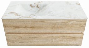 Mondiaz Vica DLux badmeubel 110cm washed oak 2 lades met wastafel frappe links zonder kraangat