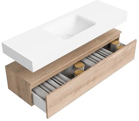 Zaro Alan badmeubel 140cm washed oak 1 lade met vrijhangende wastafel cloud midden zonder kraangat talc