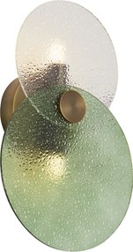 Art Deco wandlamp donker brons met groen en helder glas 2-lichts - Text