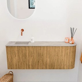 Mondiaz Joya DLux 110cm toiletmeubel ronding rechts oak met wastafel faye links zonder kraangat glace