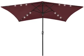 vidaXL Parasol met LED's en stalen paal 2x3 m bordeauxrood