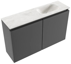 Mondiaz Ture DLux toiletmeubel 80cm dark grey met wastafel ostra rechts met kraangat