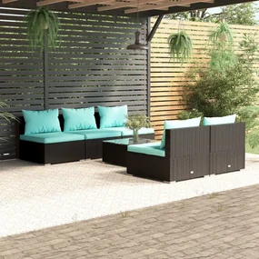 vidaXL 6-delige Loungeset met kussens poly rattan zwart