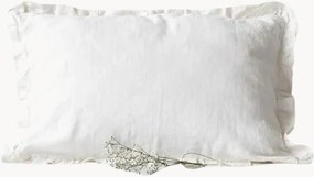 Handgemaakte linnen kussenhoes wit met franjes