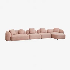 Modulaire Bank Met Chaise Longue Rechts, 4-delig In Chenille Coco Stof Chenille Roze – Kwarts - Sklum