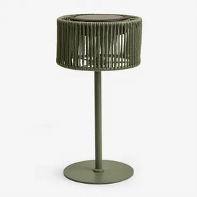 Draadloze Led Solar Tafellamp Voor Buiten Van Ijzer En Gevlochten Touw Krabi Groen – Intens Olijf - Sklum