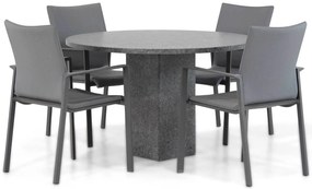 Tuinset Ronde Tuintafel 120 cm Aluminium/textileen Grijs 4 personen Lifestyle Garden Furniture Rome/Graniet